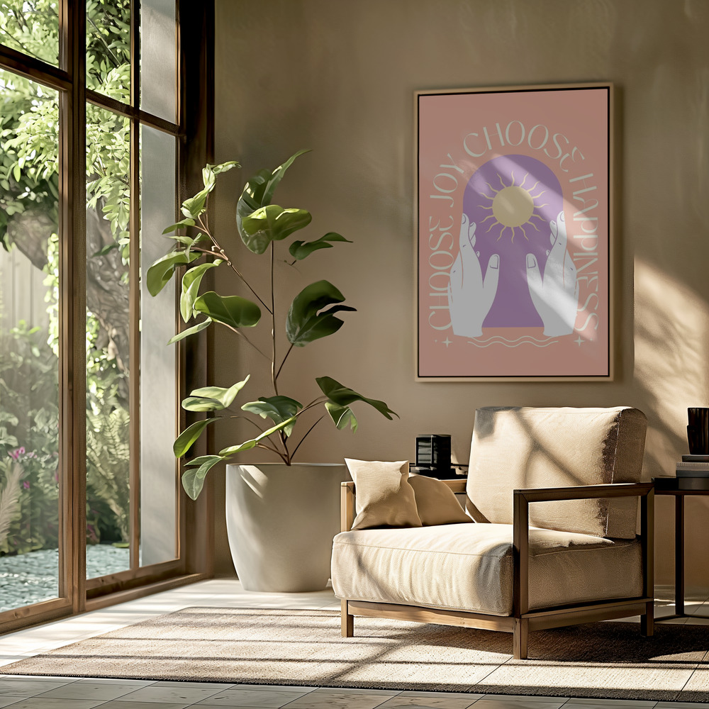 Canvas taulu - Choose Joy Choose Happiness olohuoneessa