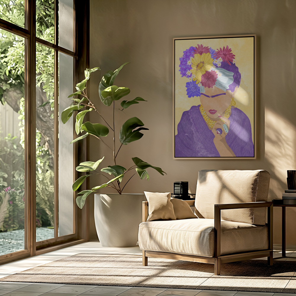 Canvas print - Frida and flowers in the livingroom