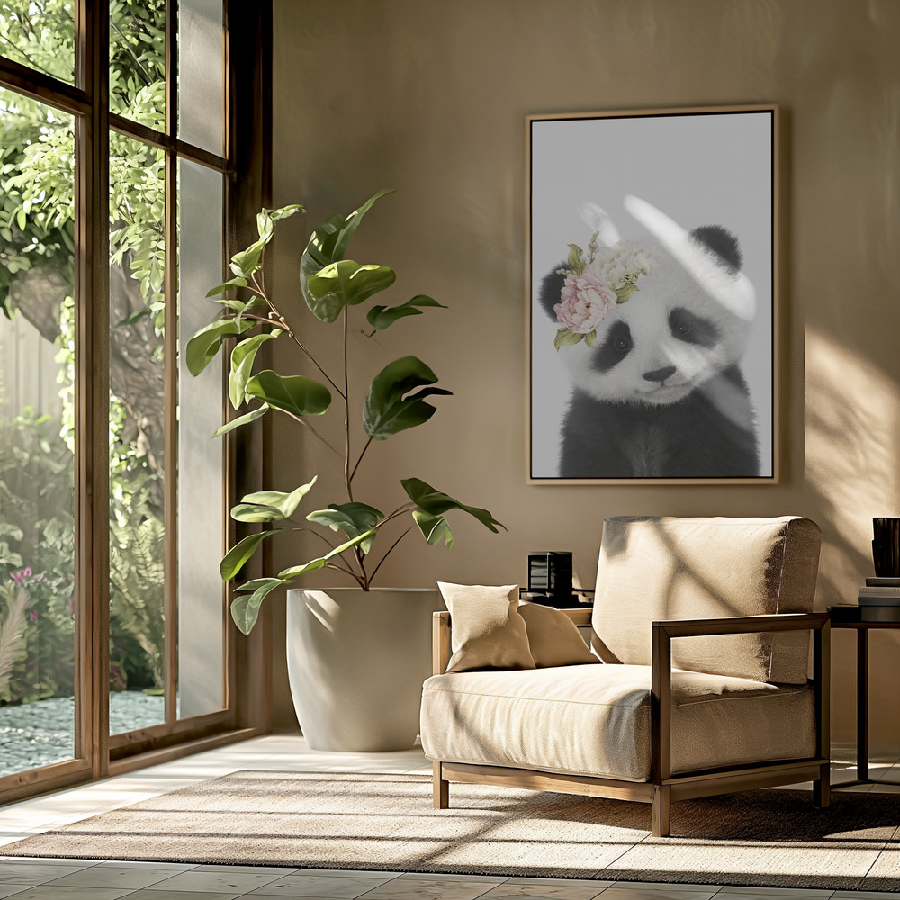 Toile - Floral Baby Panda dans le salon