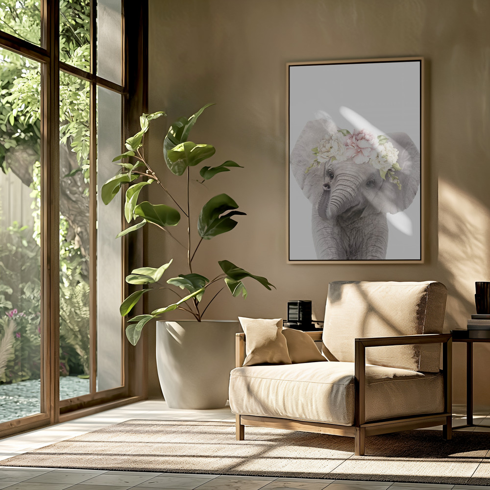 Canvas schilderi - Floral Baby Elephant in de woonkamer