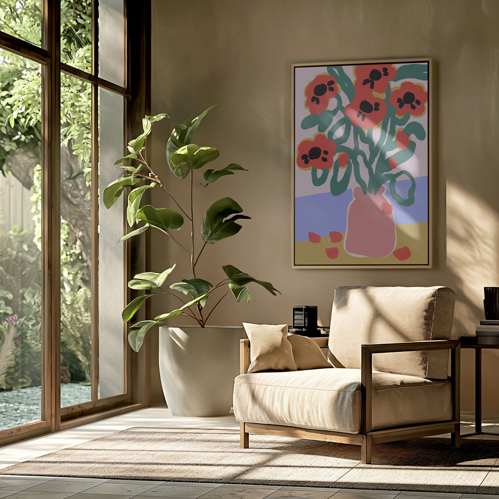 Canvas print - Poppy In Pink Vase in the livingroom