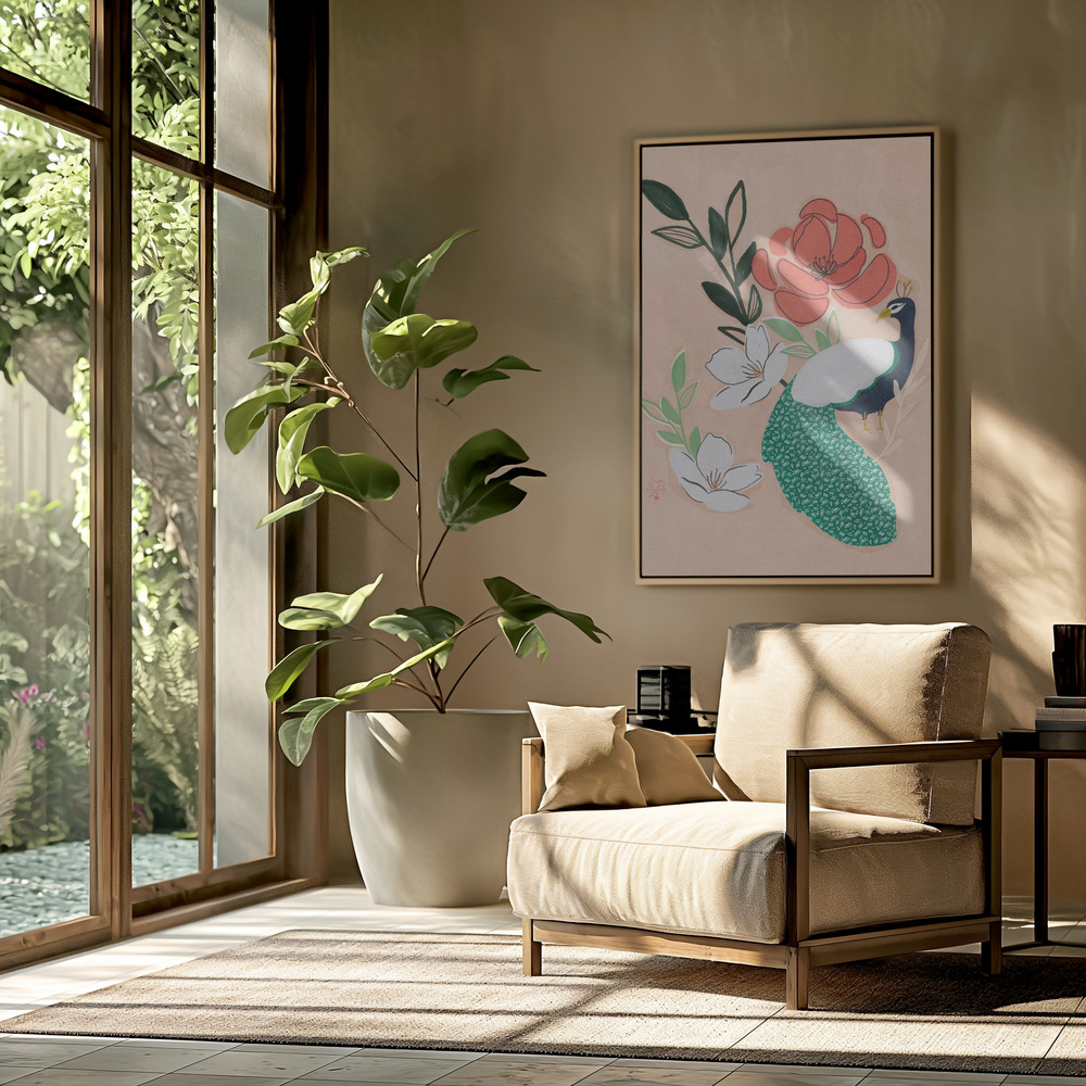 Obraz na płótnie - Peacock and Florals Erum Khalili w salonie