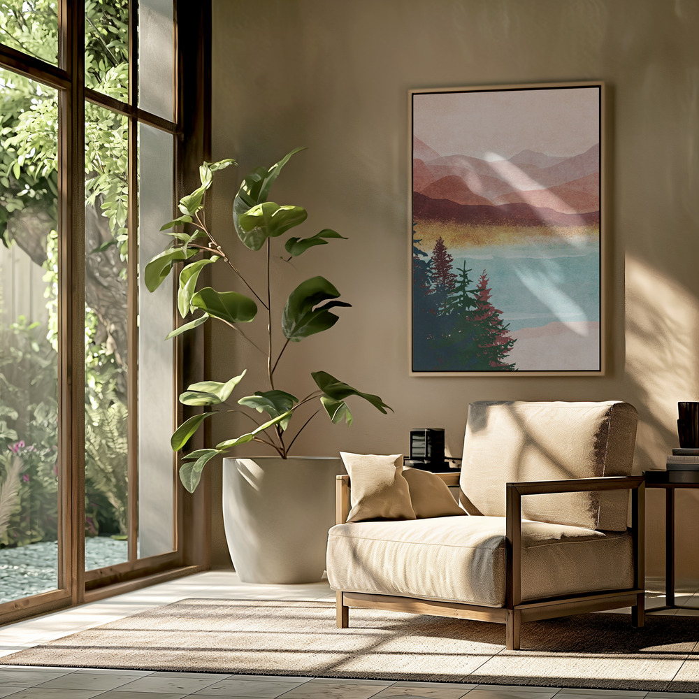 Canvas print - Misty Mountain Glow in the livingroom