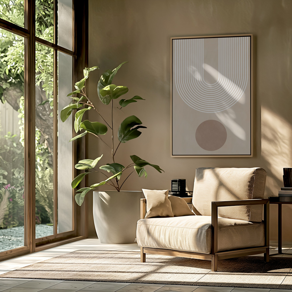 Canvas schilderi - Beige Arc Poster - No.3 in de woonkamer