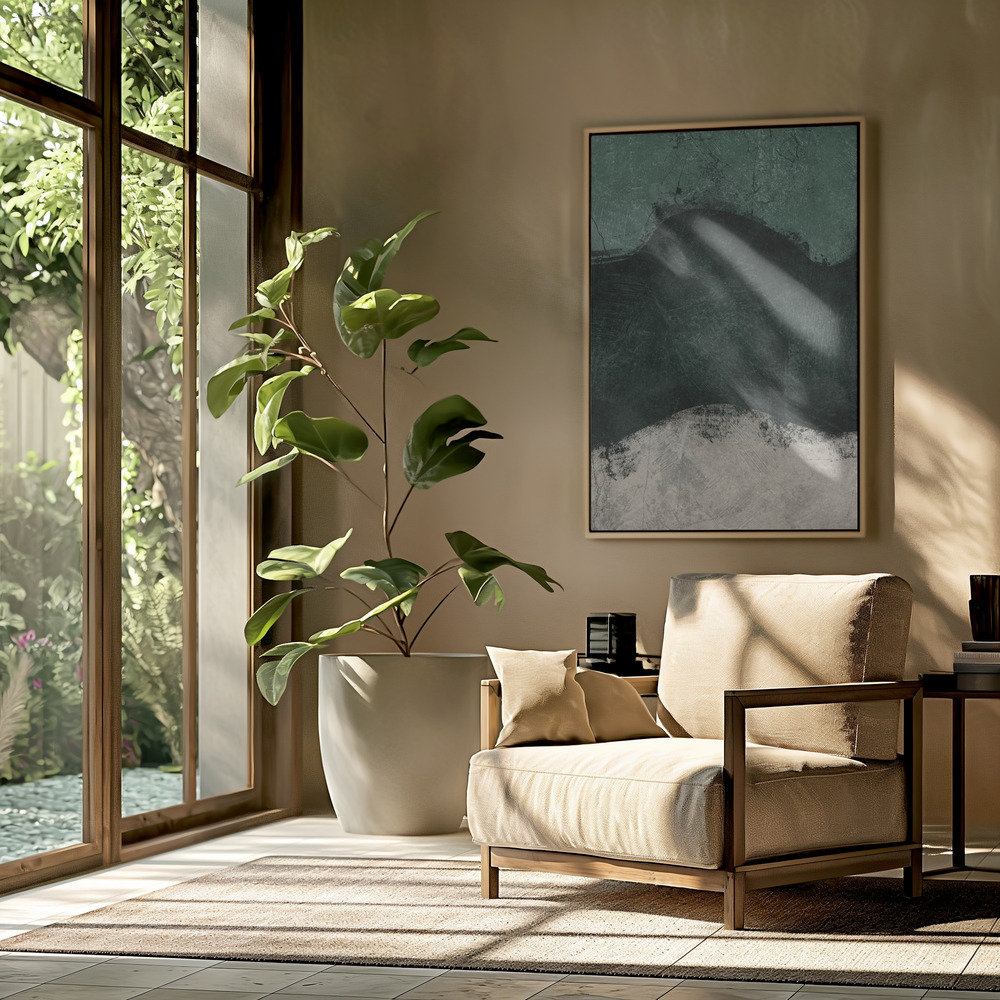 Canvas taulu - Midnight Emerald No2 olohuoneessa