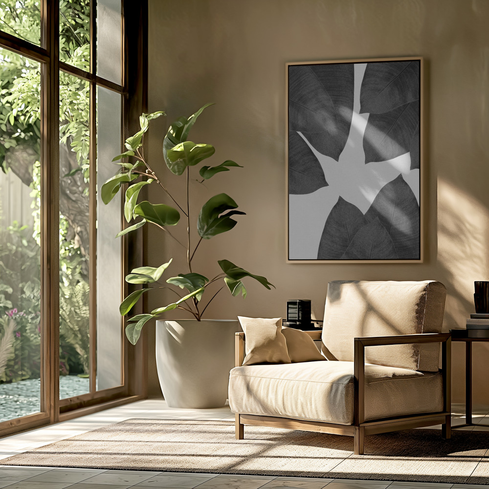 Toile - Banana Leaf Black & White I dans le salon