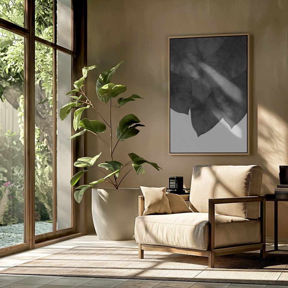 Canvas schilderi - Banana Leaf Black & White III in de woonkamer