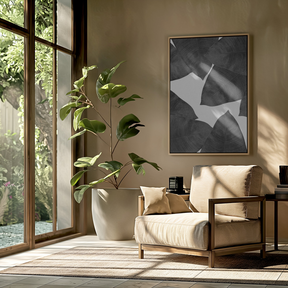 Toile - Banana Leaf Black & White II dans le salon