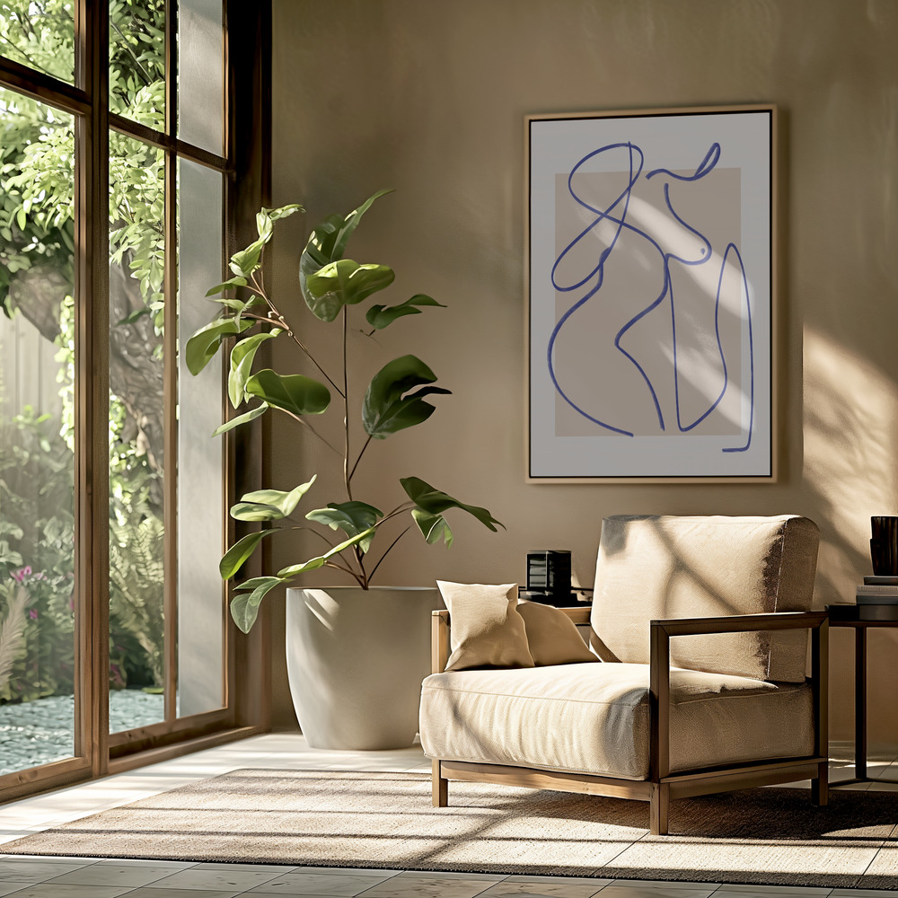 Canvas schilderi - Abstract Blue Line Art 2 in de woonkamer