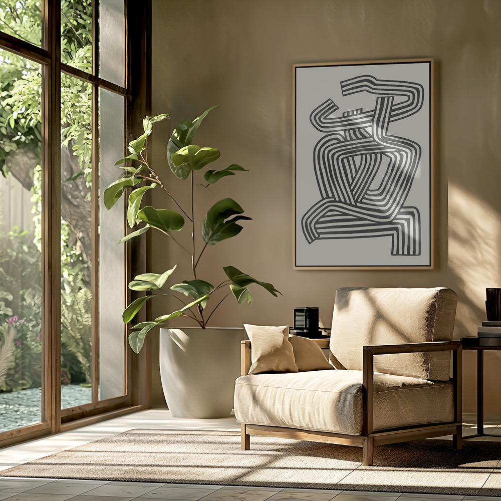 Canvas schilderi - Stripe Woman Portrait in de woonkamer