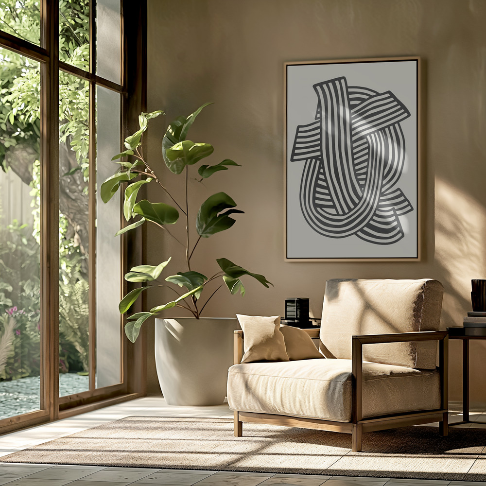 Canvas schilderi - Striped Abstract In Black in de woonkamer