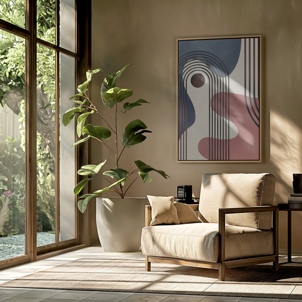 Canvas schilderi - Mid Century Abstract Painting in de woonkamer