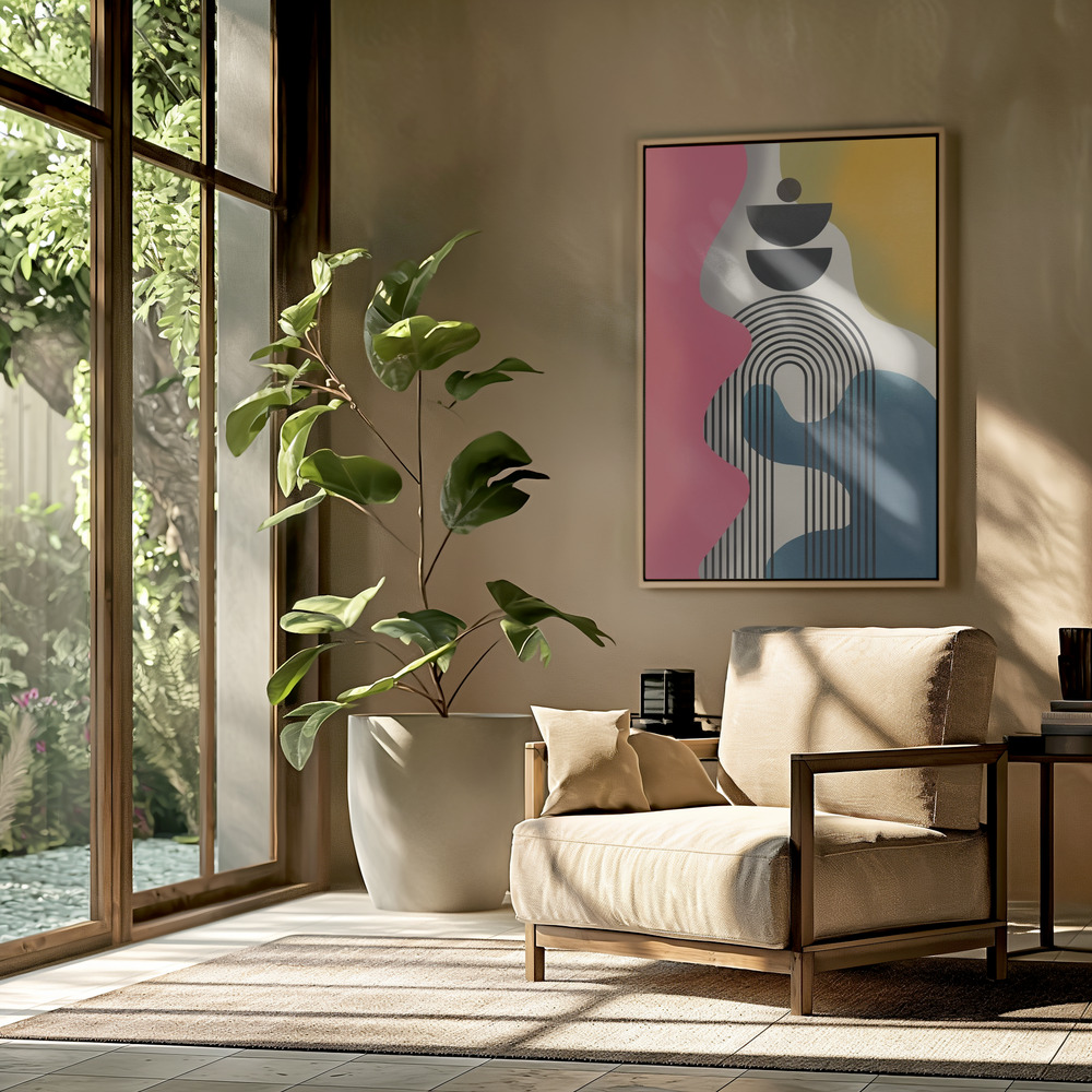 Canvas schilderi - Mid Century Geometric Tricolor in de woonkamer