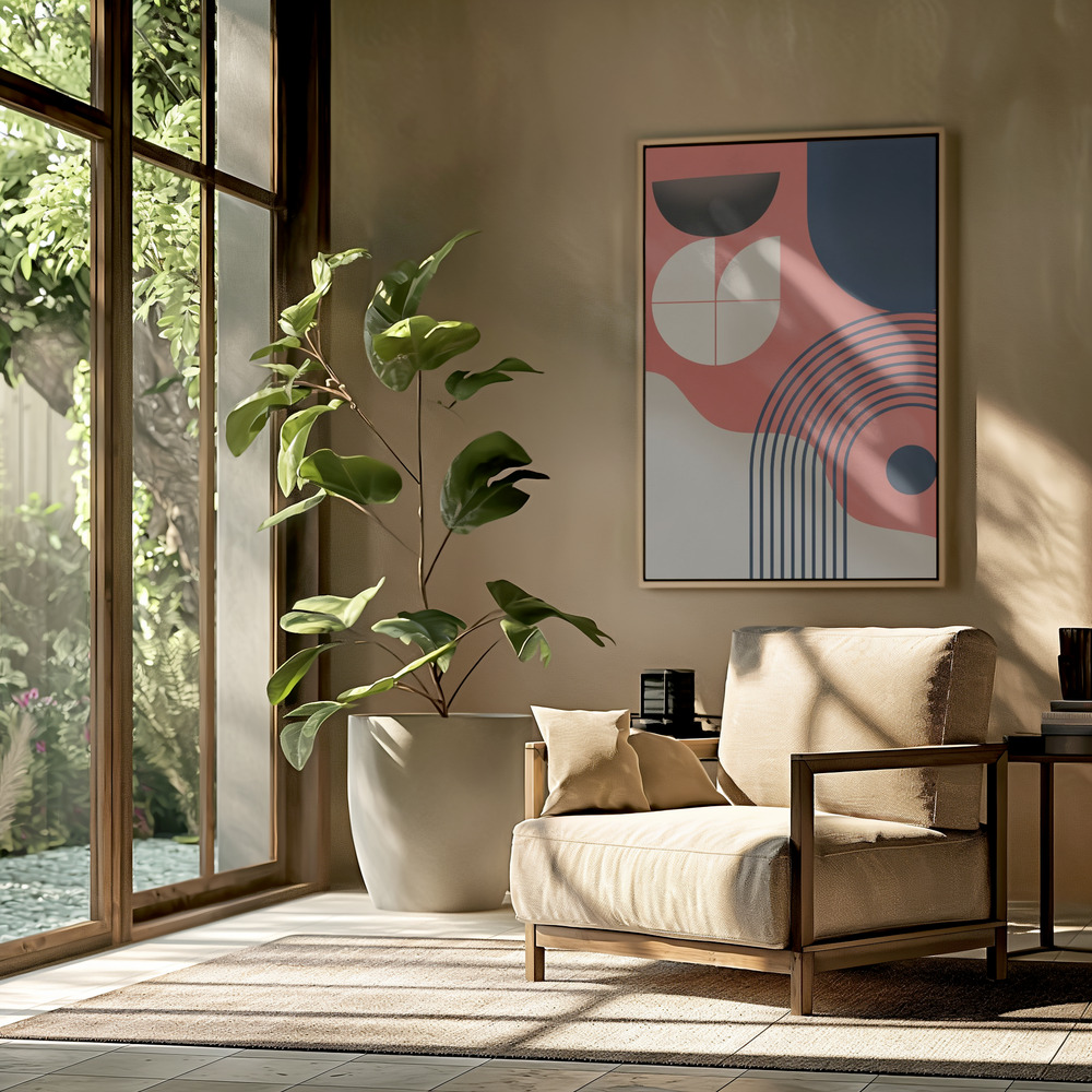 Canvas schilderi - Mid Century Painting in de woonkamer