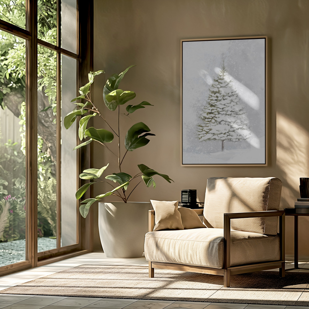 Canvas taulu - Lone fir in the snow olohuoneessa