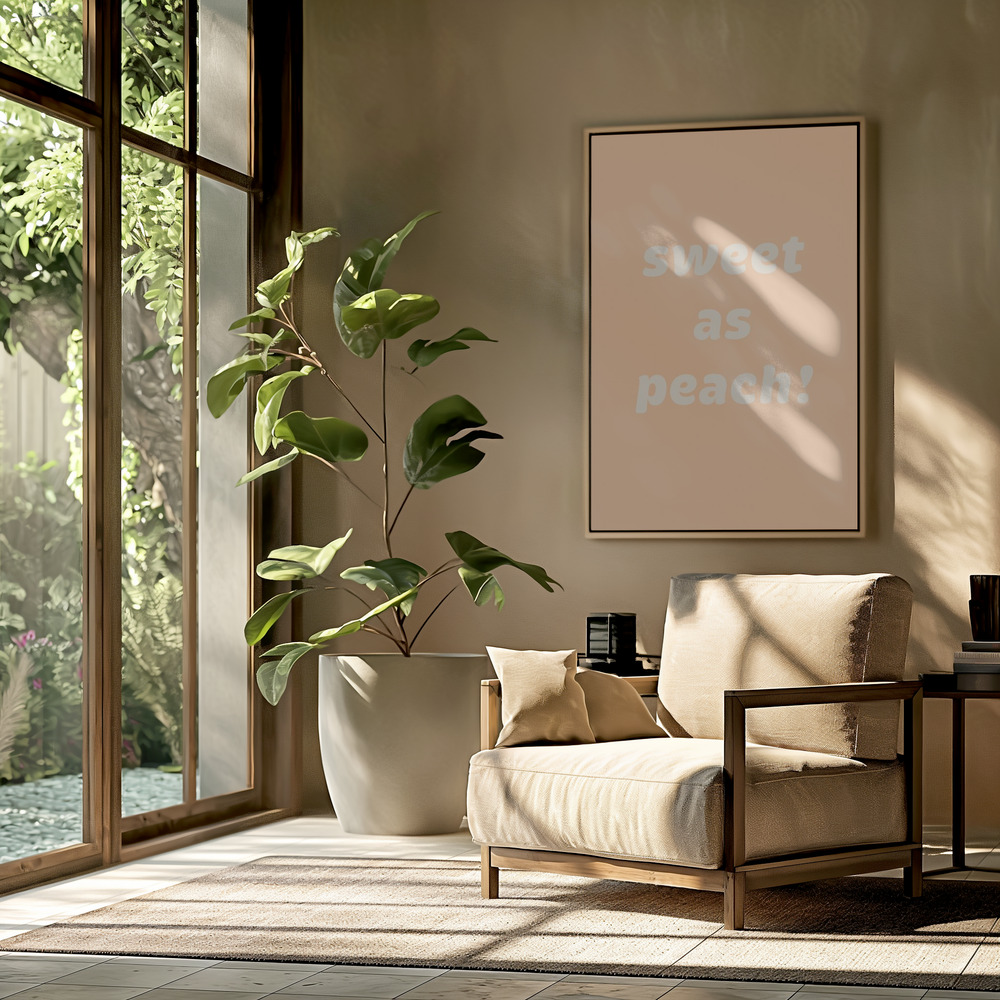 Canvas taulu - Sweet As Peach! Text Juliste - olohuoneessa