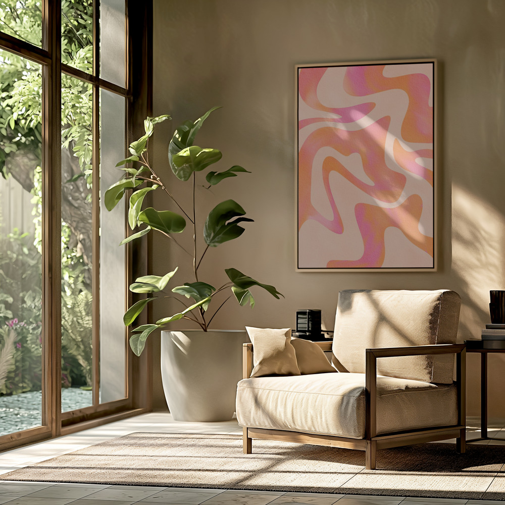 Toile - Abstract Wave - Peach Fuzz dans le salon