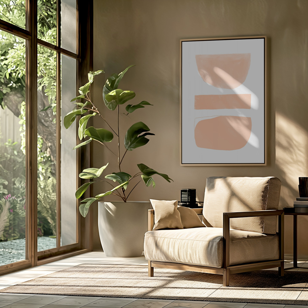 Canvas taulu - Abstract Shapes Peach olohuoneessa