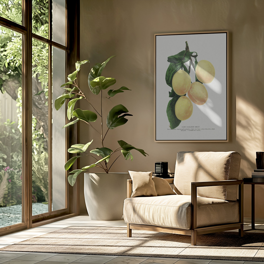 Canvas schilderi - Coe's Golden Drop Plum Lithograph in de woonkamer