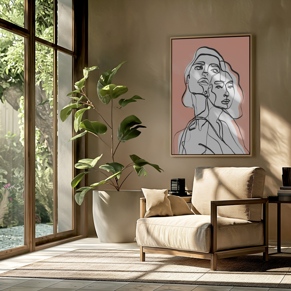 Canvas schilderi - Imaginations (Peach) in de woonkamer