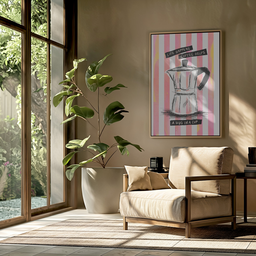 Toile - Mocca Coffee on Stripes - Hug in a Cup dans le salon