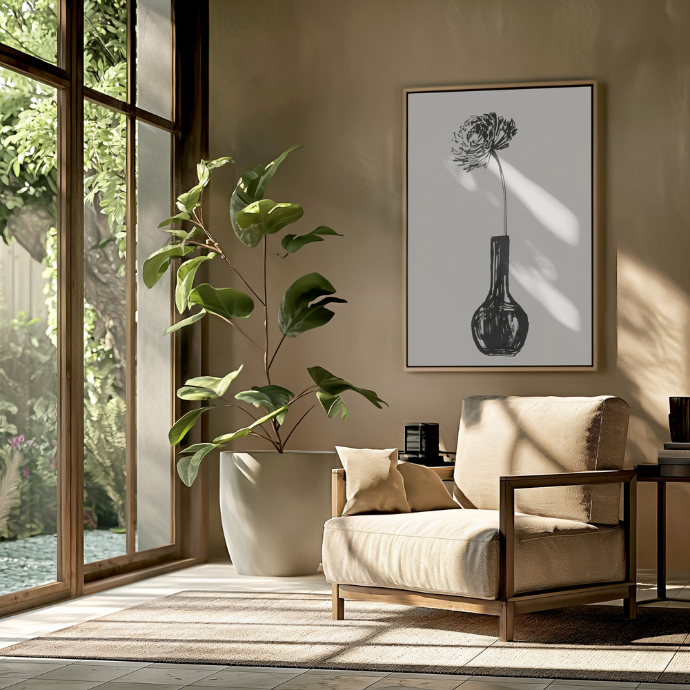 Canvas taulu - Flower in a vase ink sketch olohuoneessa