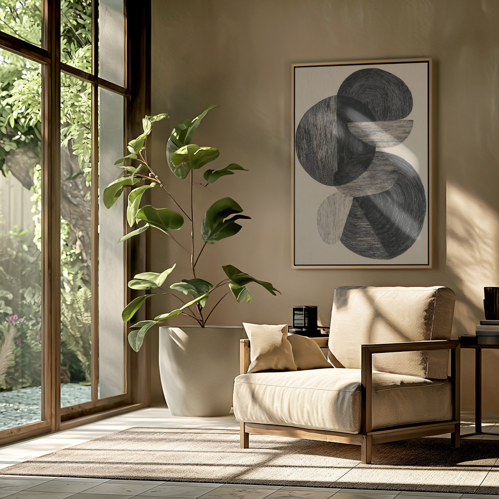Canvas schilderi - Black Freeform in de woonkamer