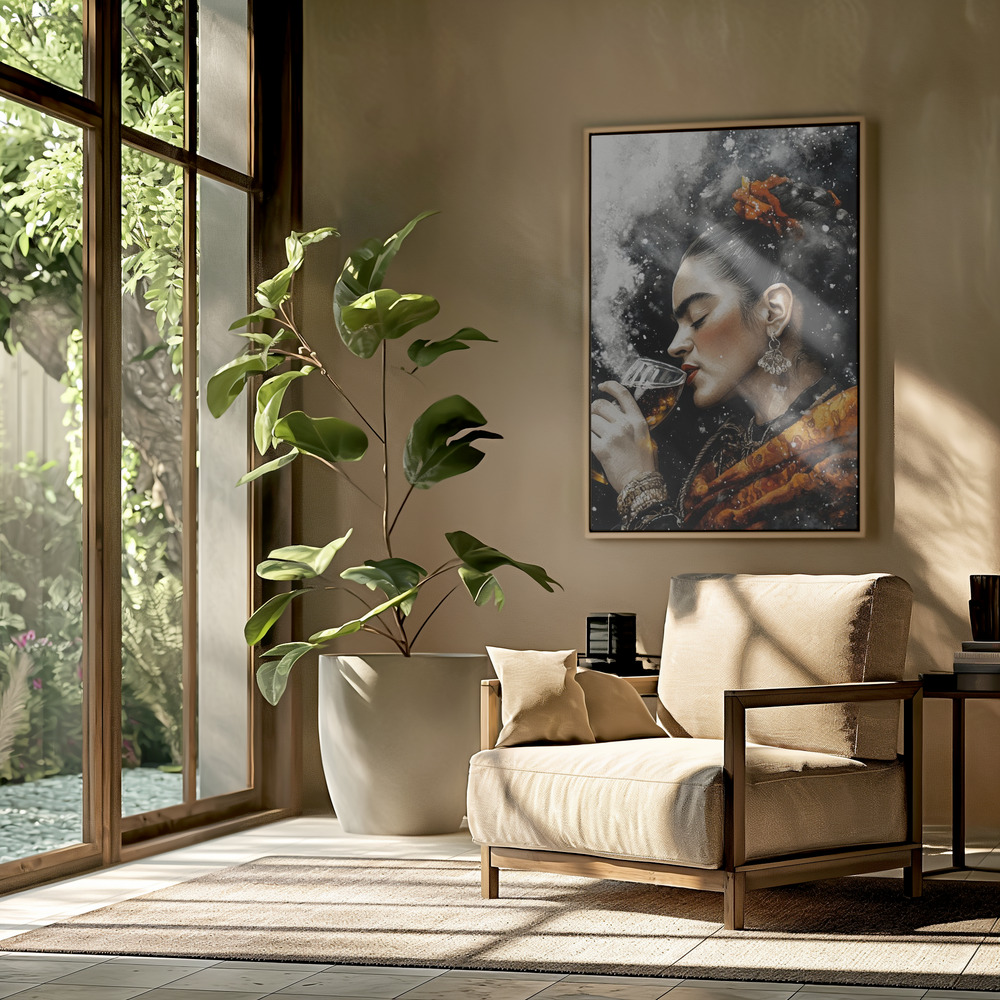 Canvas print - Frida with drink in the livingroom