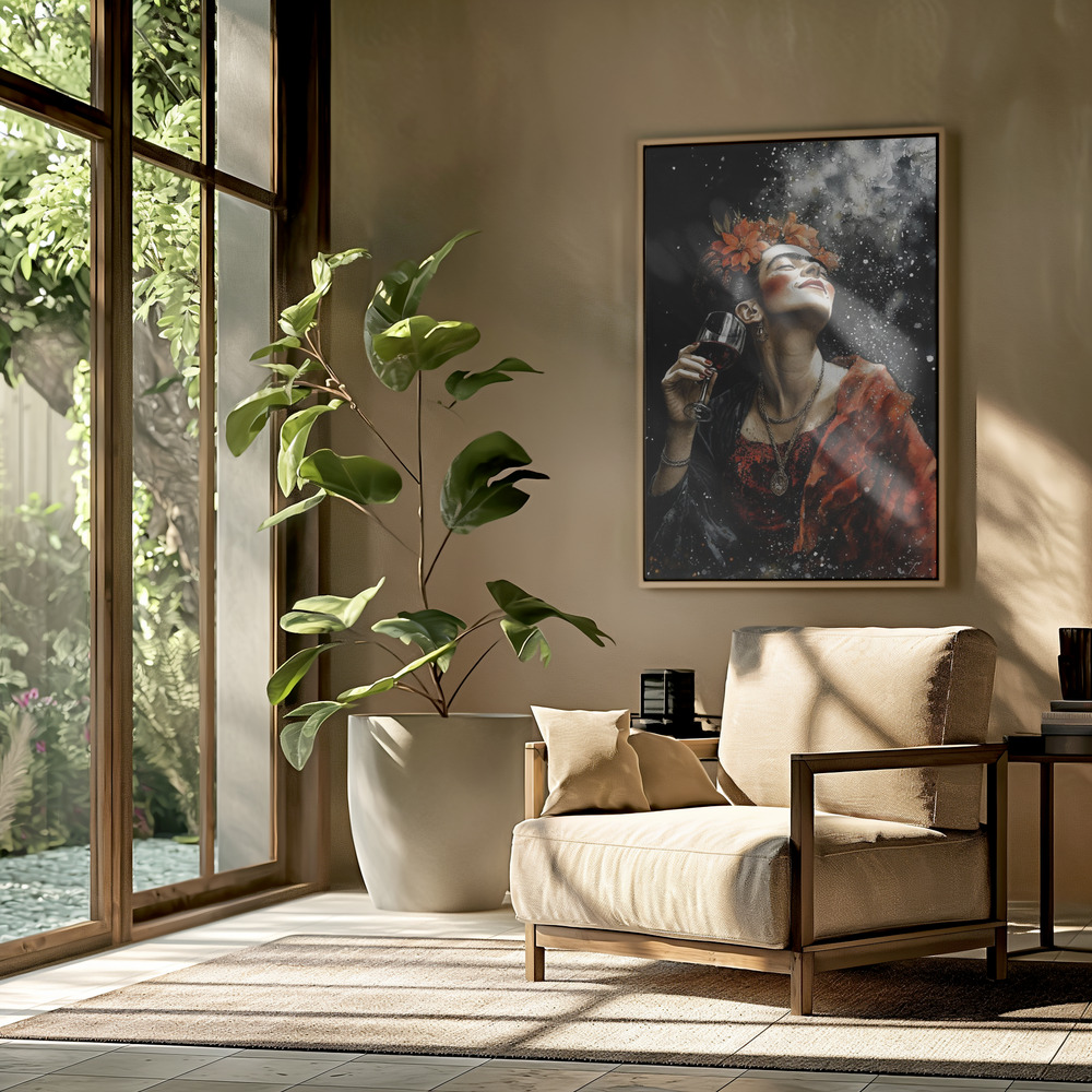 Canvas print - Frida and wine in the livingroom