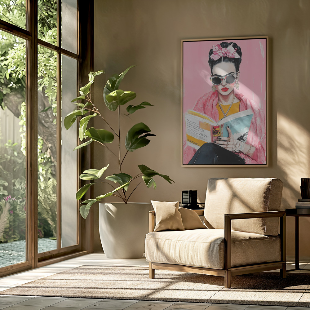 Canvas print - Frida Reading Book in the livingroom