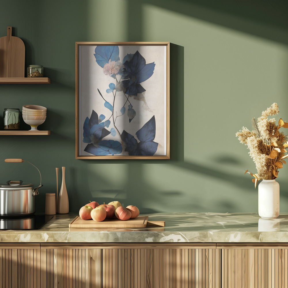 Poster - Blue Dry Flowers in de keuken