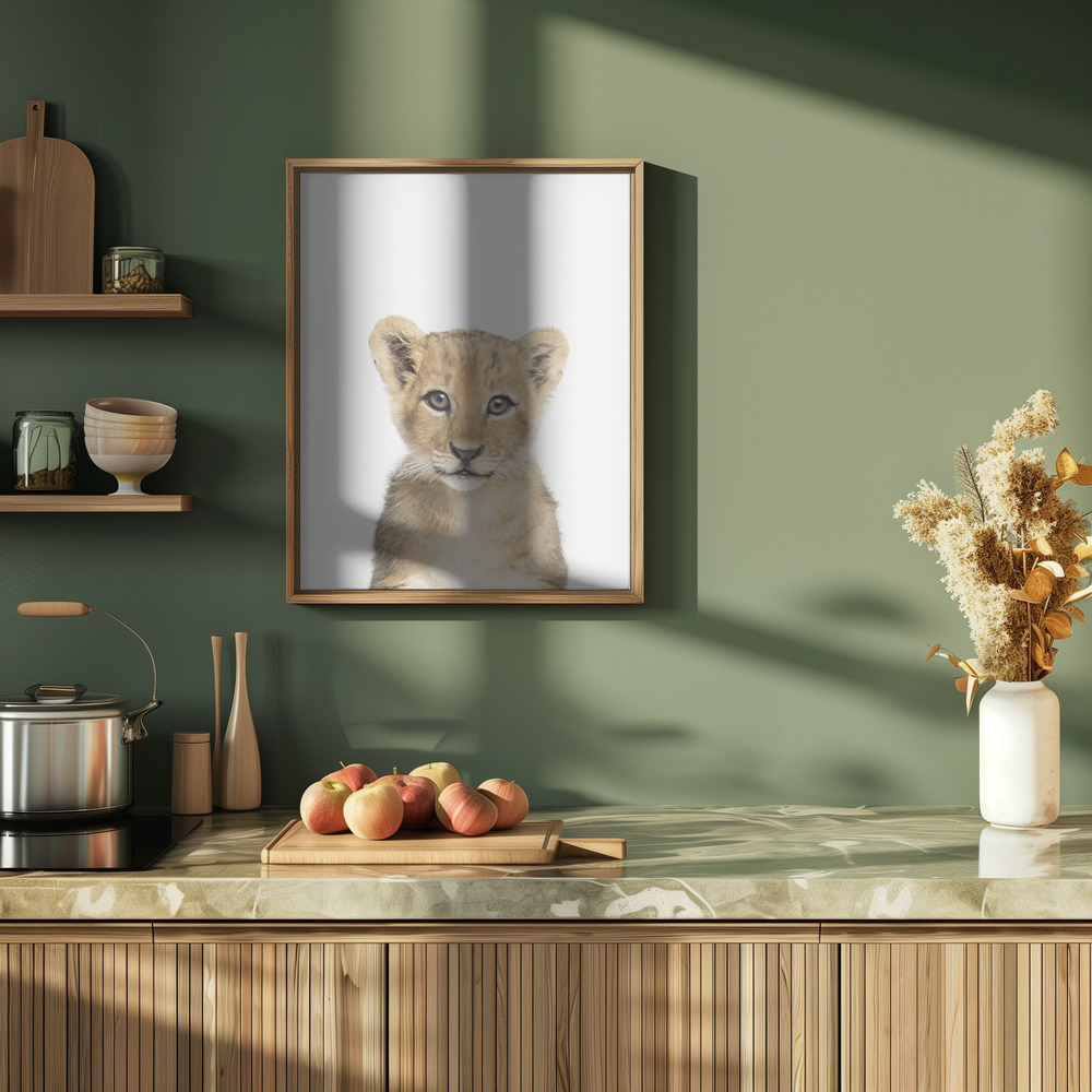 Poster - Baby Lion in der Küche