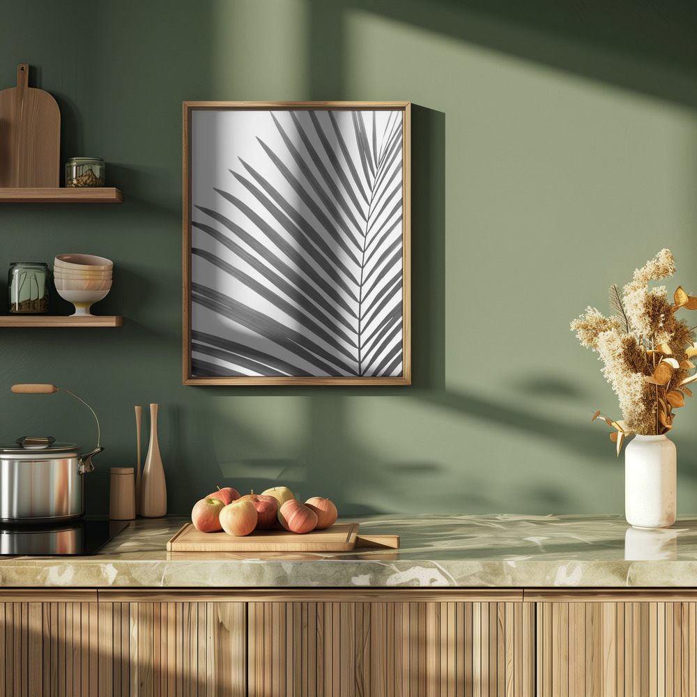 Poster BW Palm Leaf - Affisch i köket