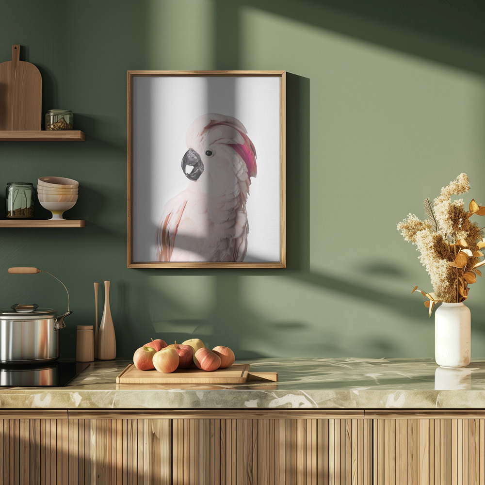 Plakat - Pink Cockatoo i køkkenet
