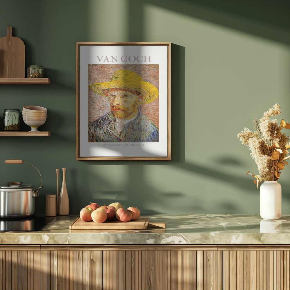 Juliste - Self Portrait With Straw Hat keittiössä