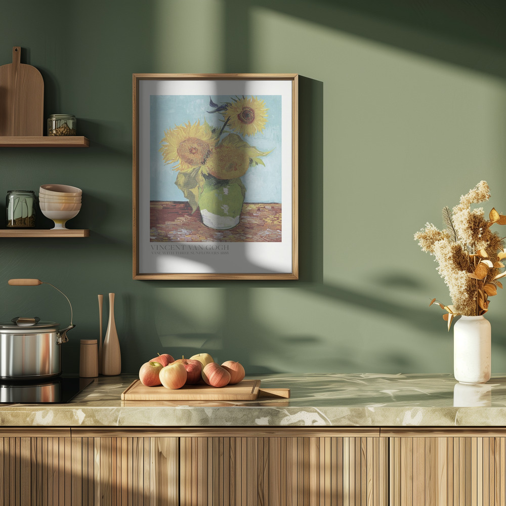 Poster Vase With Three Sunflowers - Affisch i köket