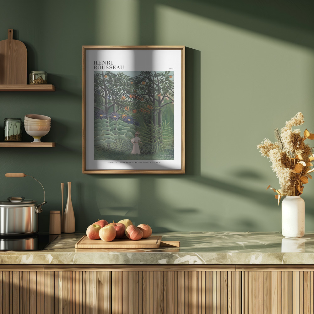 Plakat - Femme Se Promenant Dans Une Foret Exotique w kuchni