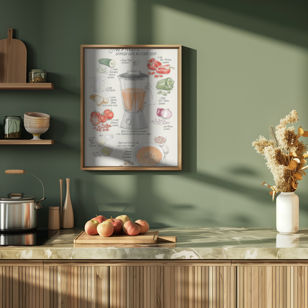 Plakat - Gazpacho illustrated recipe in English i køkkenet