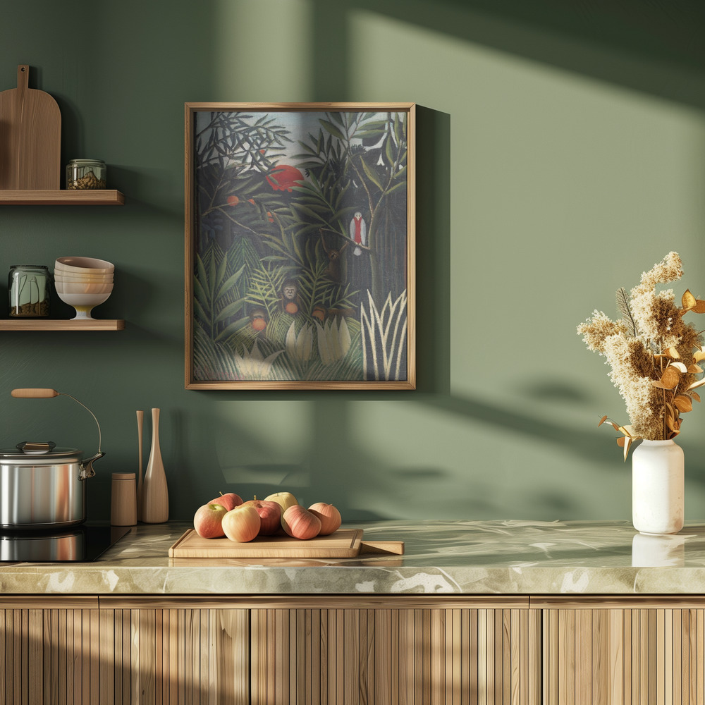 Poster Monkeys And Parrot In The Virgin Forest - Affisch i köket