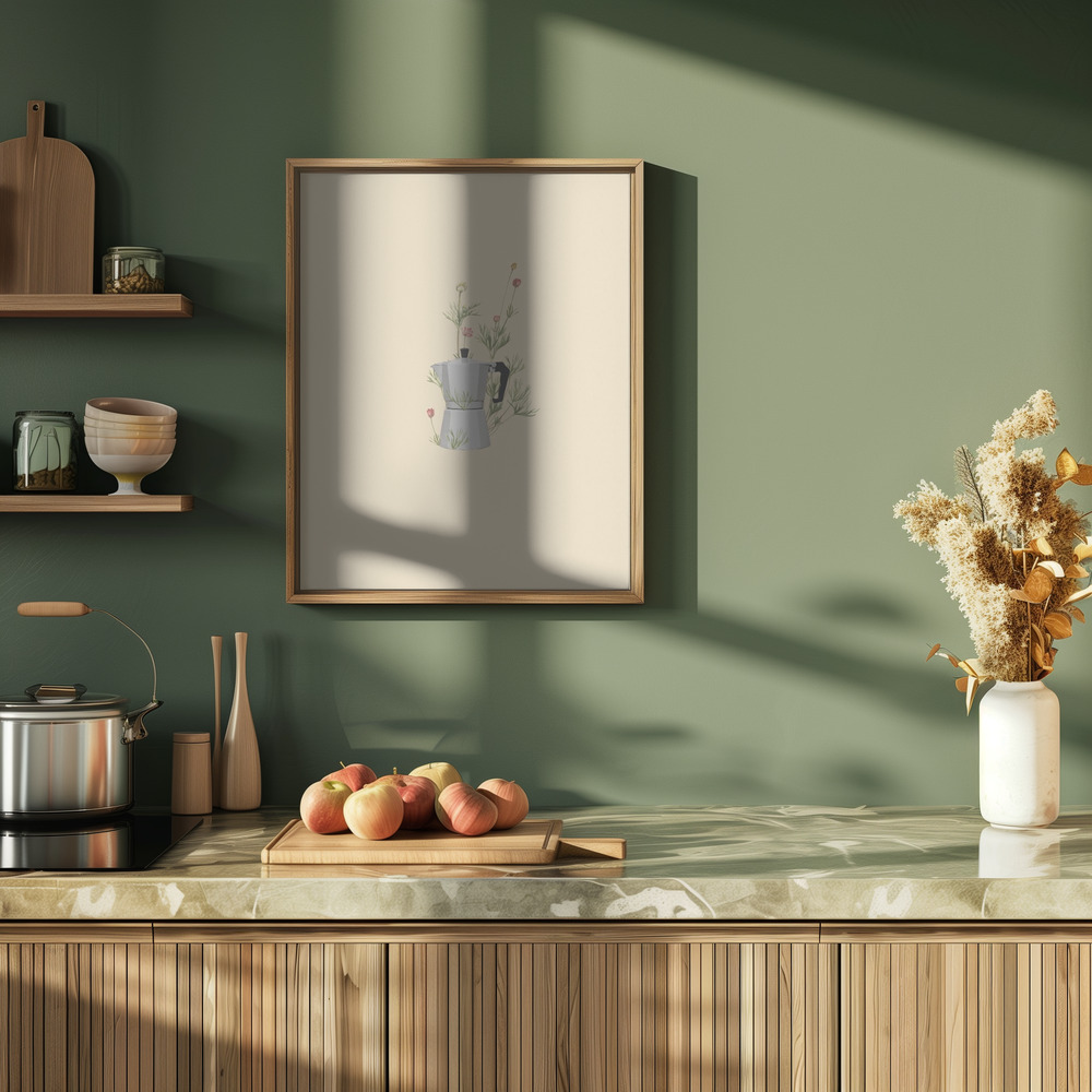 Poster - Floral moka express in de keuken