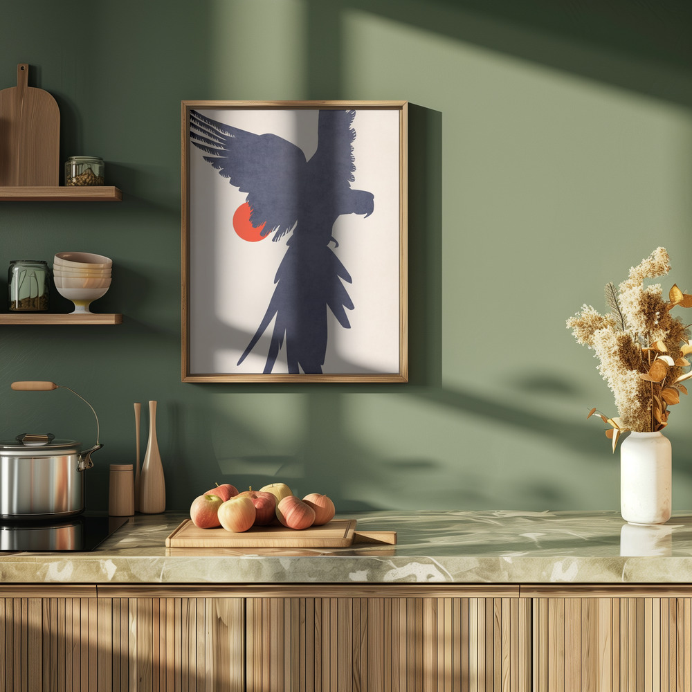 Plakat - Parrot i køkkenet