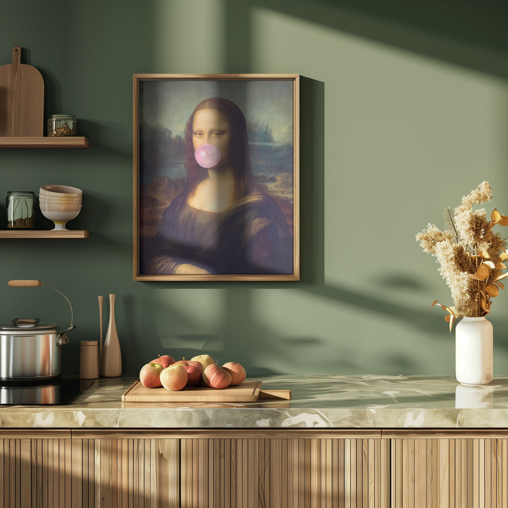 Plakat - Mona Lisa Bubble Gum i køkkenet
