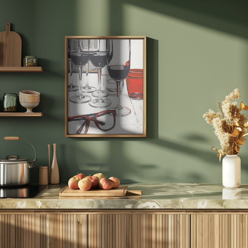 Plakat - Still Life With Red Glasses i køkkenet