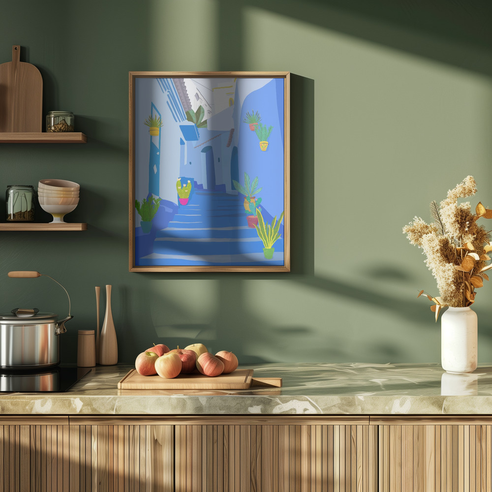 Plakat - Blue city i køkkenet