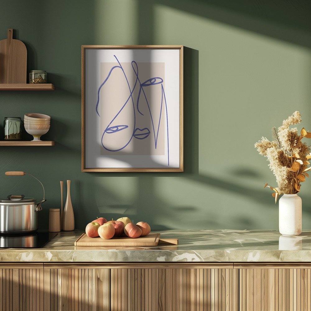 Poster - Abstract Blue Line Art in kitchen