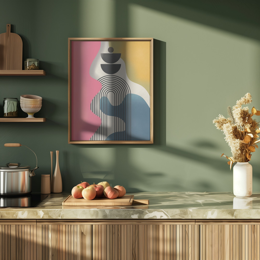 Juliste - Mid Century Geometric Tricolor keittiössä