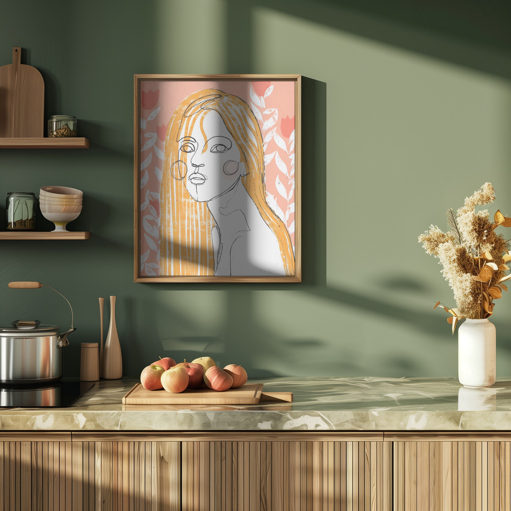 Plakat - The Tulip Girl (Peach) i køkkenet