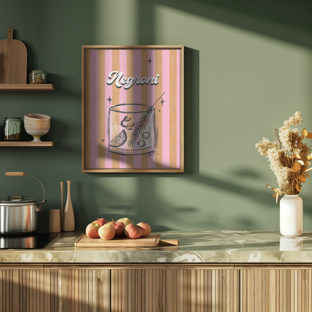 Poster - Negroni Drink on Stripes in kitchen