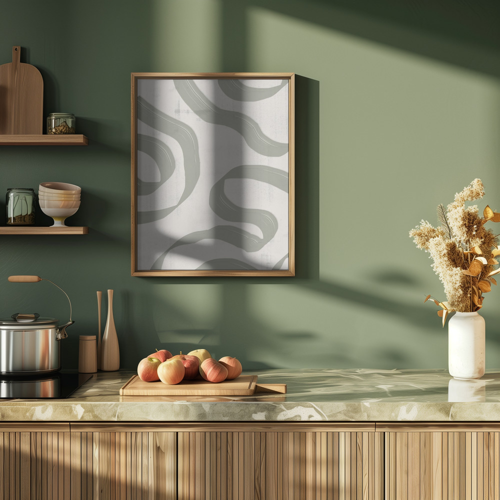 Poster - Green Sage Waves No. 1 in kitchen