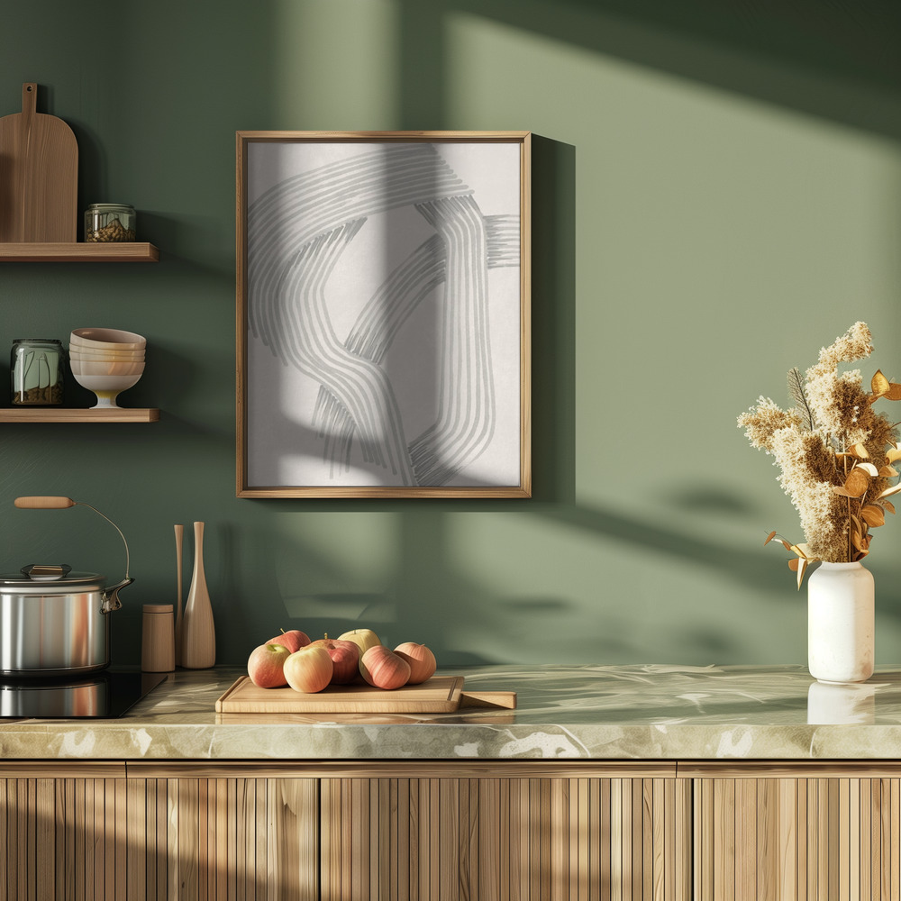 Poster - Abstract Grey Intersections 01 in kitchen